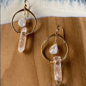 Rainbow Moonstone & Clear Quartz Intuition Earrings