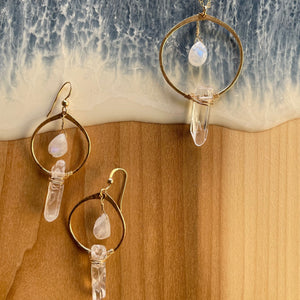 Rainbow Moonstone & Clear Quartz Intuition Necklace and Earrings Gift Set