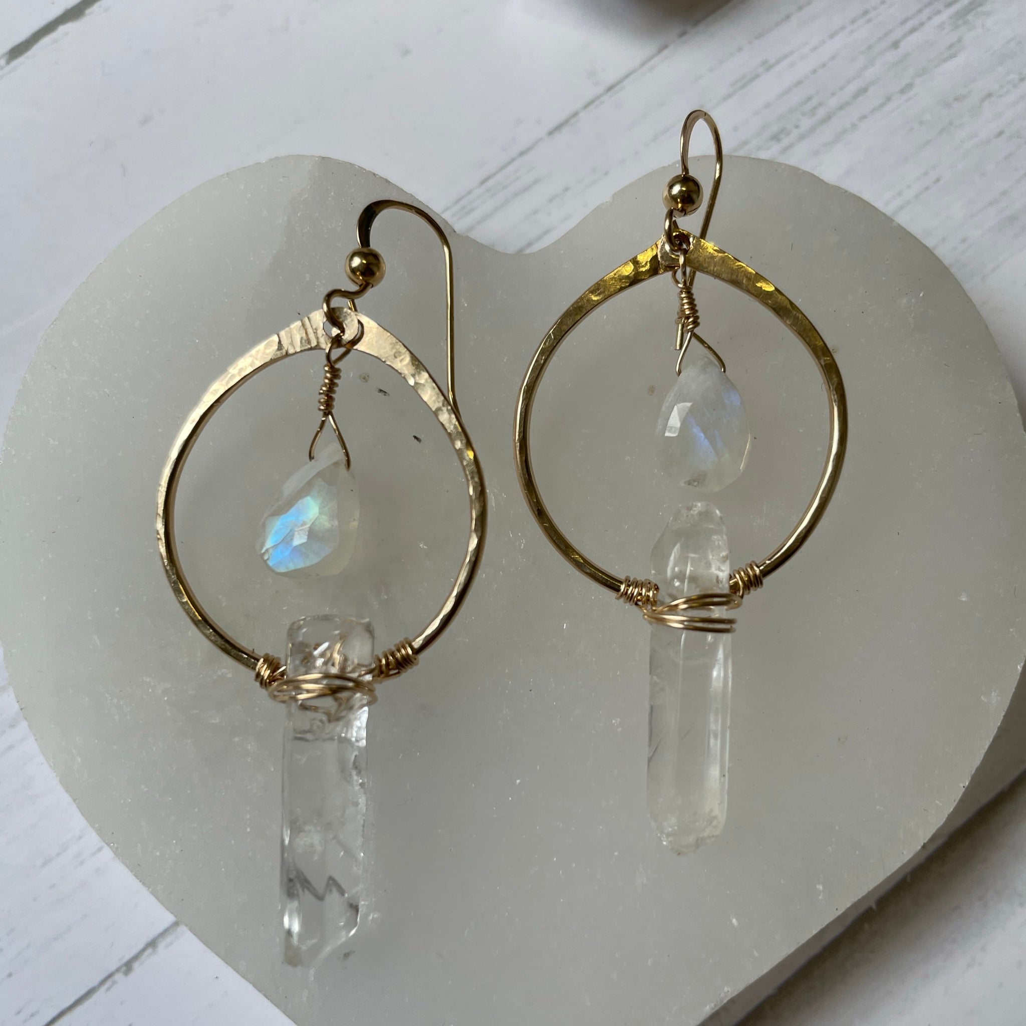 Rainbow Moonstone & Clear Quartz Intuition Earrings