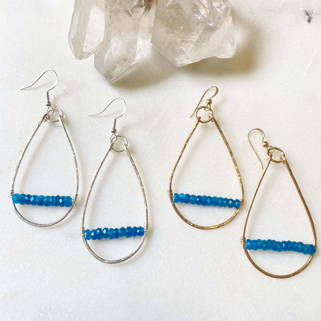 Blue Apatite Connection Hoop Drop Earrings