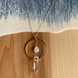 Rainbow Moonstone & Clear Quartz Intuition Necklace