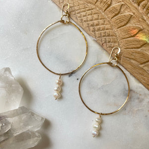 Dainty 3 Pearl Hoop Earrings