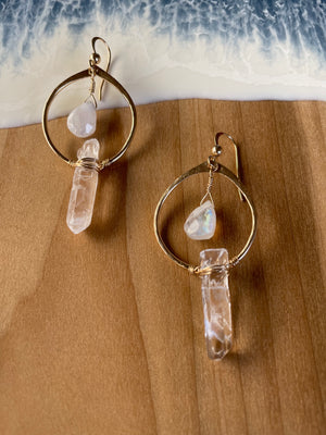 Rainbow Moonstone & Clear Quartz Intuition Necklace and Earrings Gift Set