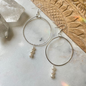 Dainty 3 Pearl Hoop Earrings